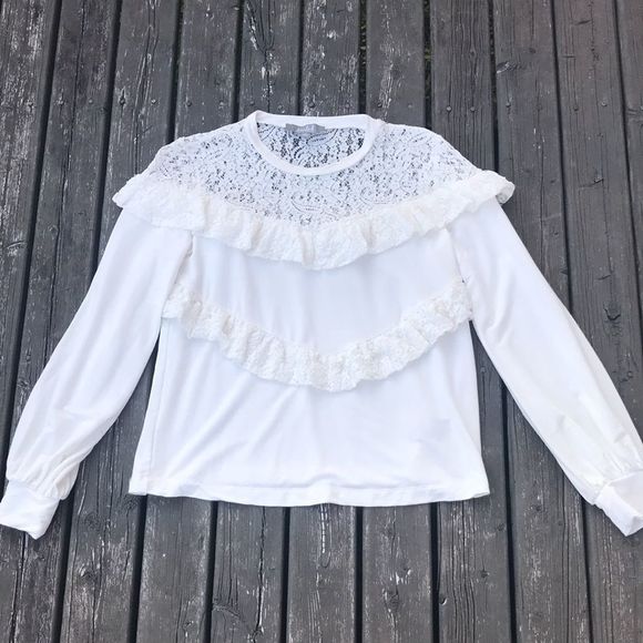 MARLED White Ruffle Lace Yoke Sweatshirt Top - Picture 3 of 13